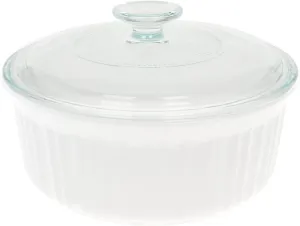 Corningware FS5 1.5qt/1.4L Round French White Casserole Dish & G-5C French White 1.5qt Fluted Glass Lid