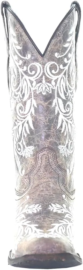 CORRAL LADIE'S BROWN/WHITE EMBROIDERY SQ. TOE - GLOW COLLECTION, LEATHER SOLE, WESTERN A4063