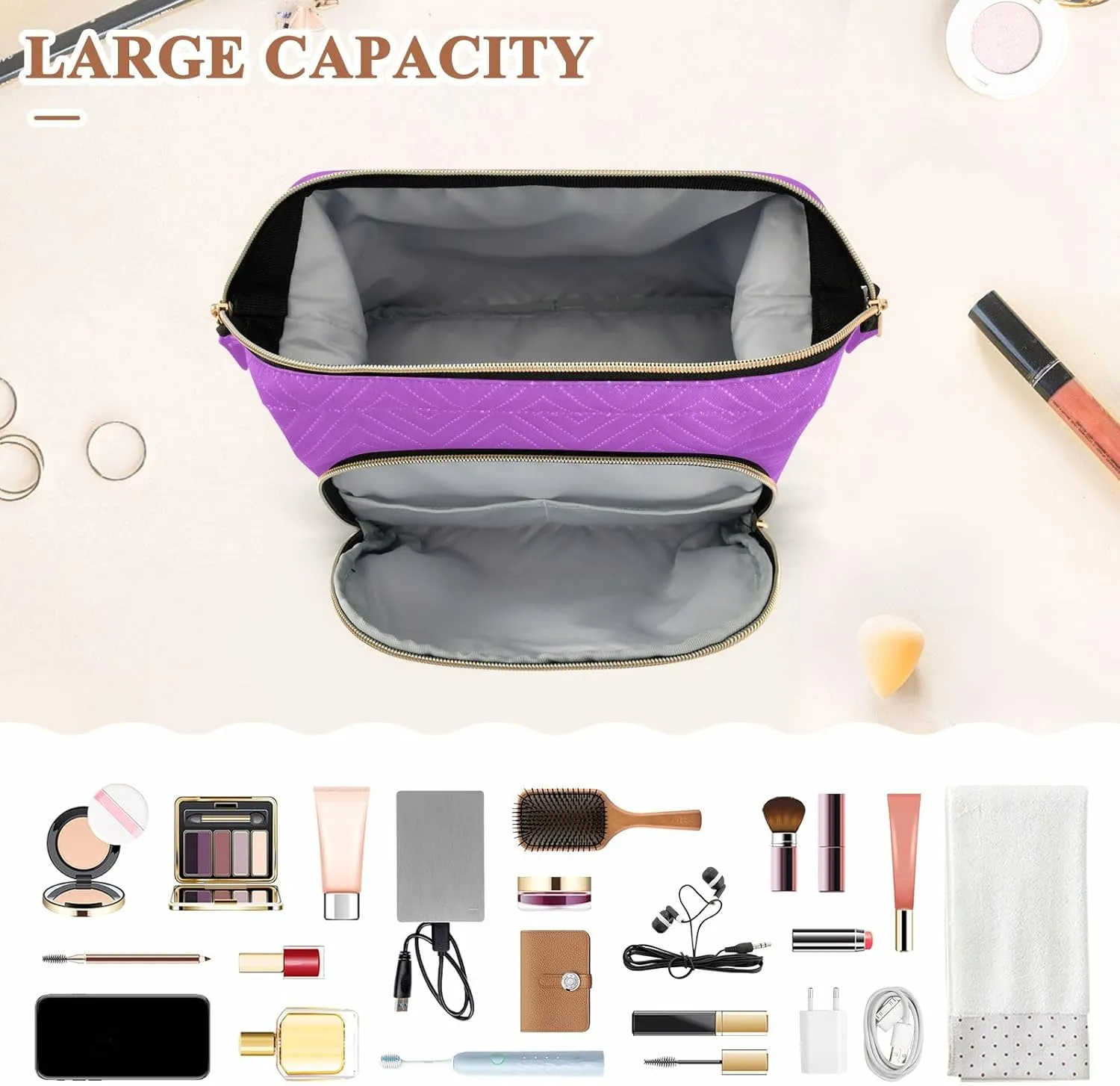 Cosmetic Bags Medium Orchid Wide-open Cosmetic Travel Bags Travel Cosmetic Bag Organizer Bag for Makeup