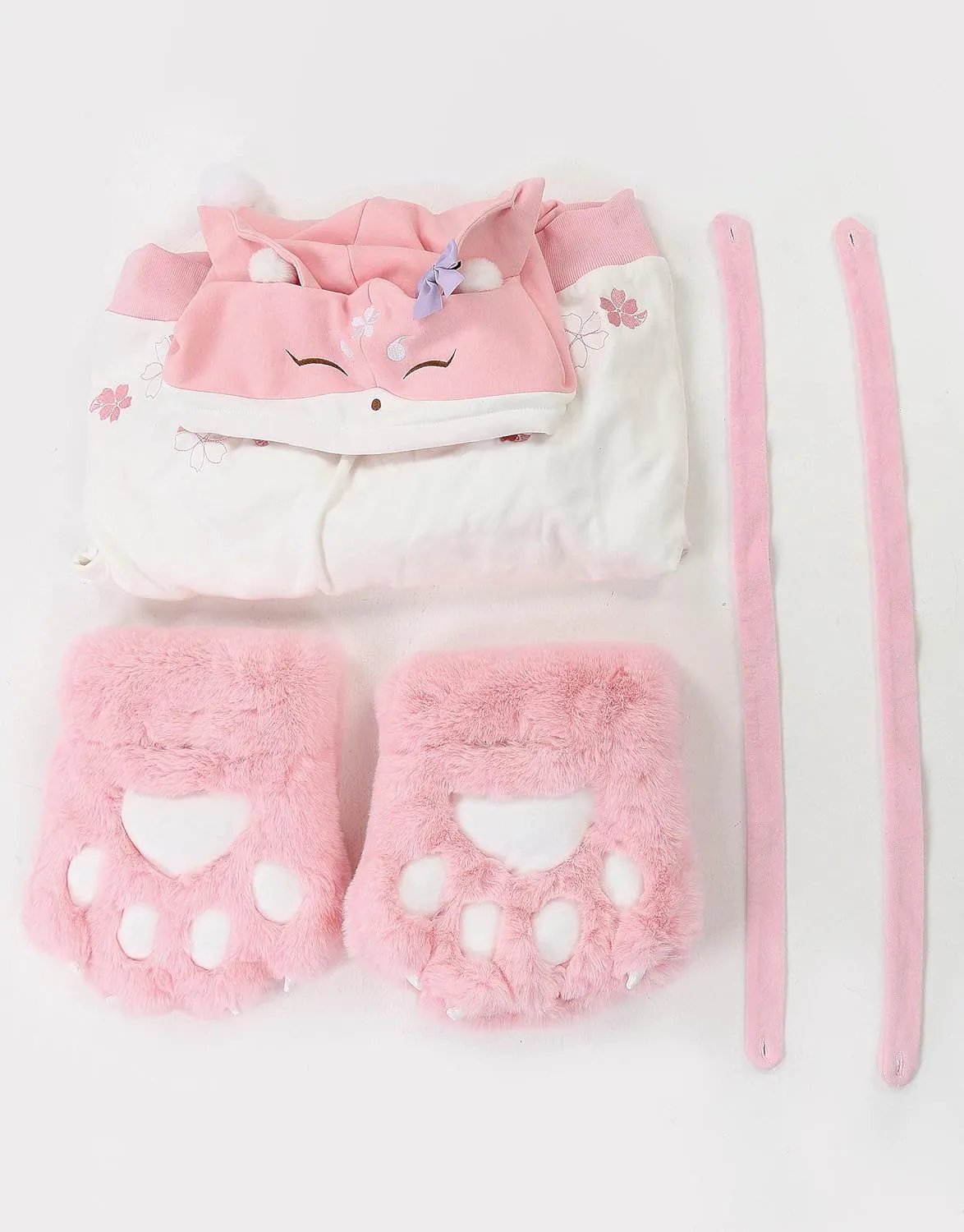 Cosplay.fm Women Pullover Hoodie with Detachable Bag Design Furry Cat Paw Gloves Kawaii Fox Style Ear Hooded Sweatshirt
