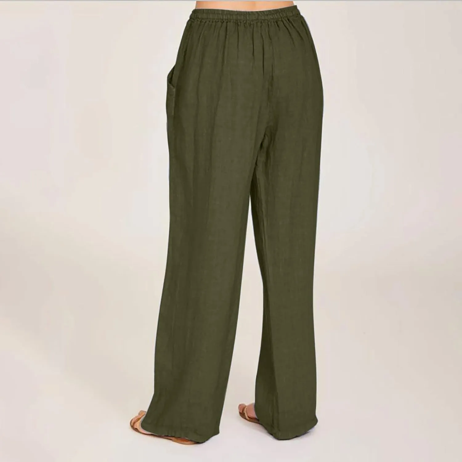 Cotton Linen Wide Leg Pants for Women Casual Summer 2024 Drawstring Beach Pants Loose Flowy Lounge Trousers