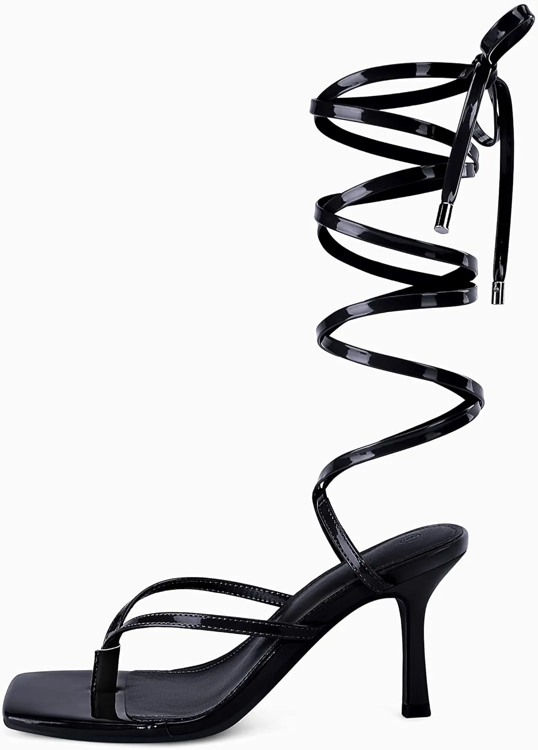 Coutgo Womens Strappy Thong Heels Sandals Sexy Lace up Wrap Ankle Strap Square Toe High Heeled Dress Summer Party Shoes