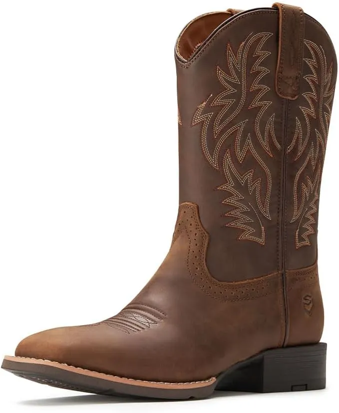 Cowboy Boots For Men - Mens Sport Wide Square Toe Western Boot,Oil/Slip Resistant,Durable Fashionable Classic Pull on 10 Inch Wellington Boots - Soft Toe
