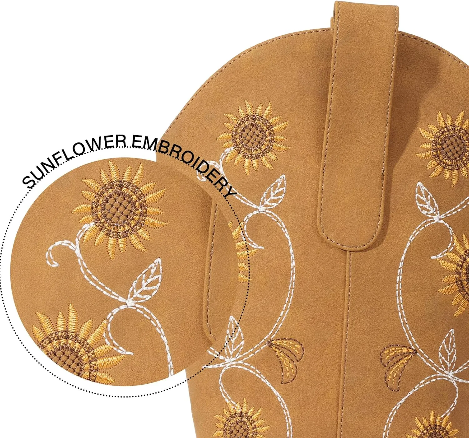 Cowboy Boots for Women - Mid Calf Western Sunflower Cowgirl Boots with Floral Embroidery, Square Toe Stitched Pull On Retro Design, Perfect for Country Idyll, Concerts and More