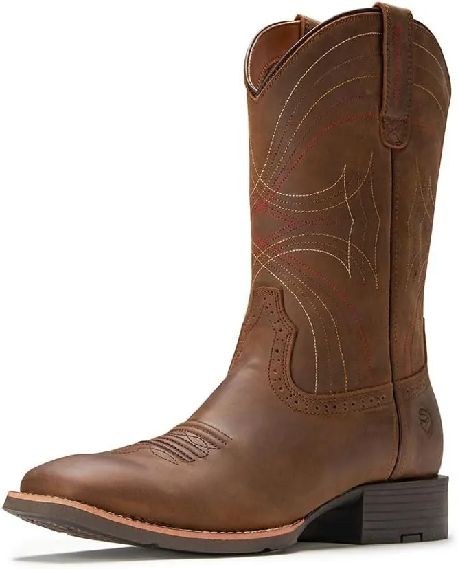 Cowboy Boots - Mens Sport Wide Square Toe Western Boot,Oil/Slip Resistant,Durable Fashionable Classic Pull on 10 Inch Leather Wellington Boots