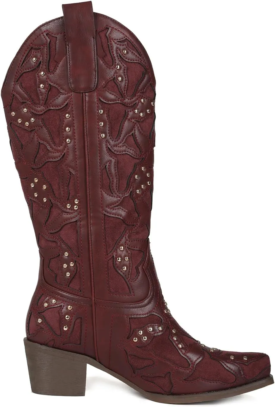 Cowboy Boots Women Leather Embroidery Ladies Square Toe Western Cowgirl Boots