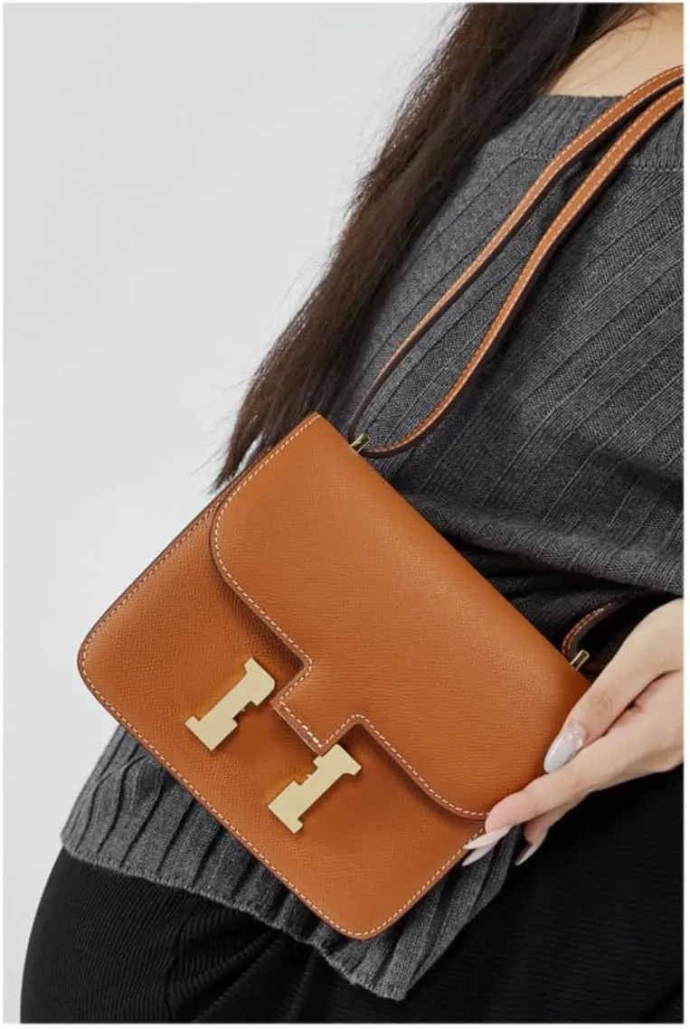 Cowhide Small Square Bag, One-shoulder Crossbody Bag