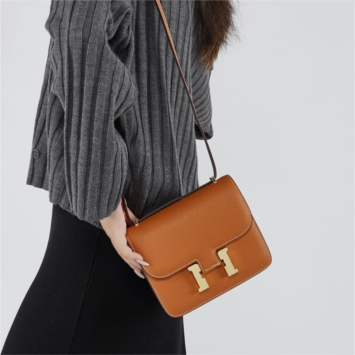 Cowhide Small Square Bag, One-shoulder Crossbody Bag