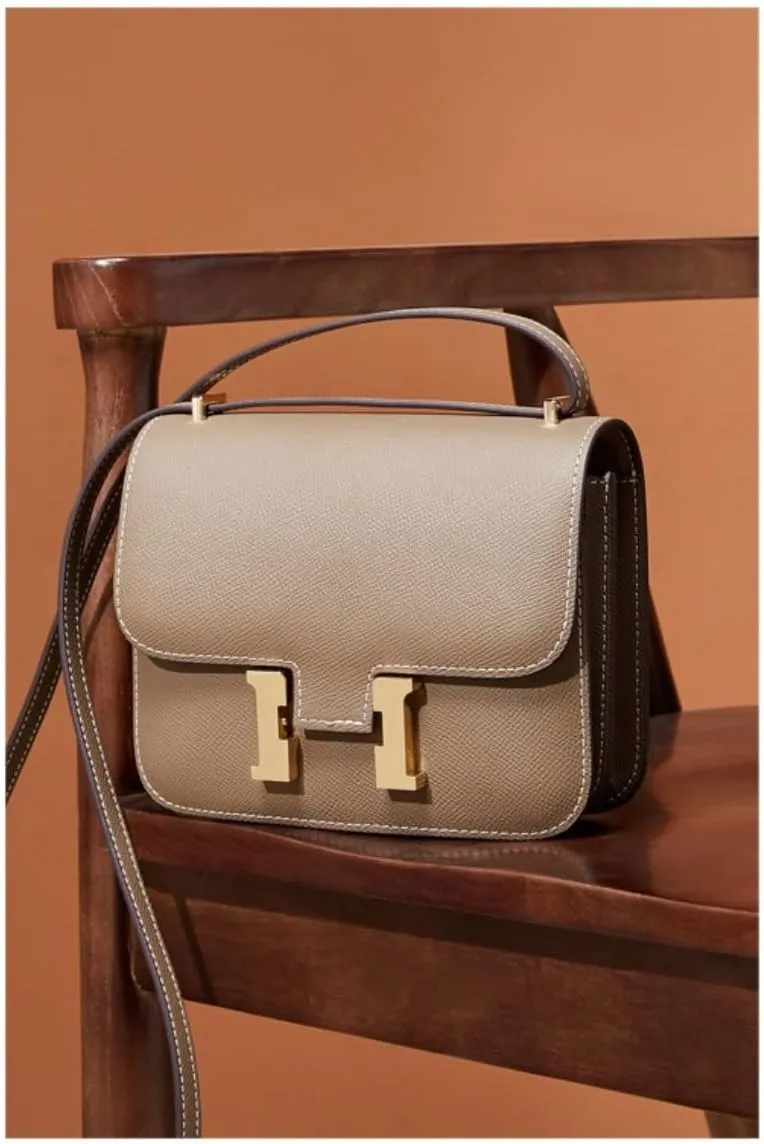 Cowhide Small Square Bag, One-shoulder Crossbody Bag