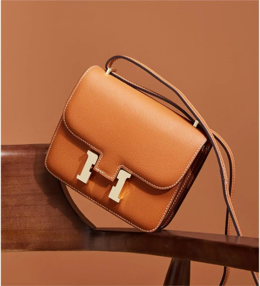 Cowhide Small Square Bag, One-shoulder Crossbody Bag