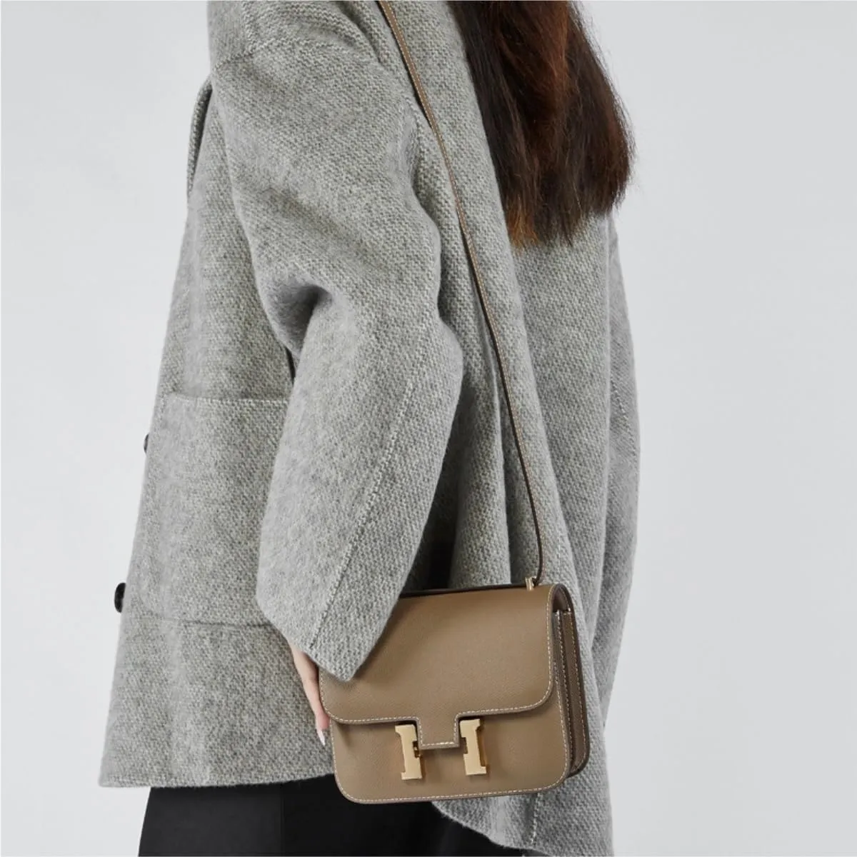 Cowhide Small Square Bag, One-shoulder Crossbody Bag