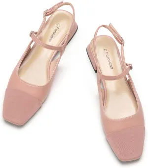 C.Paravano Women's Slingback | Square Toe Slingback Flats | Ankle Strap Flats Sandals | Slip on Casual Flats Shoes | Leather Dress Shoes for Wedding