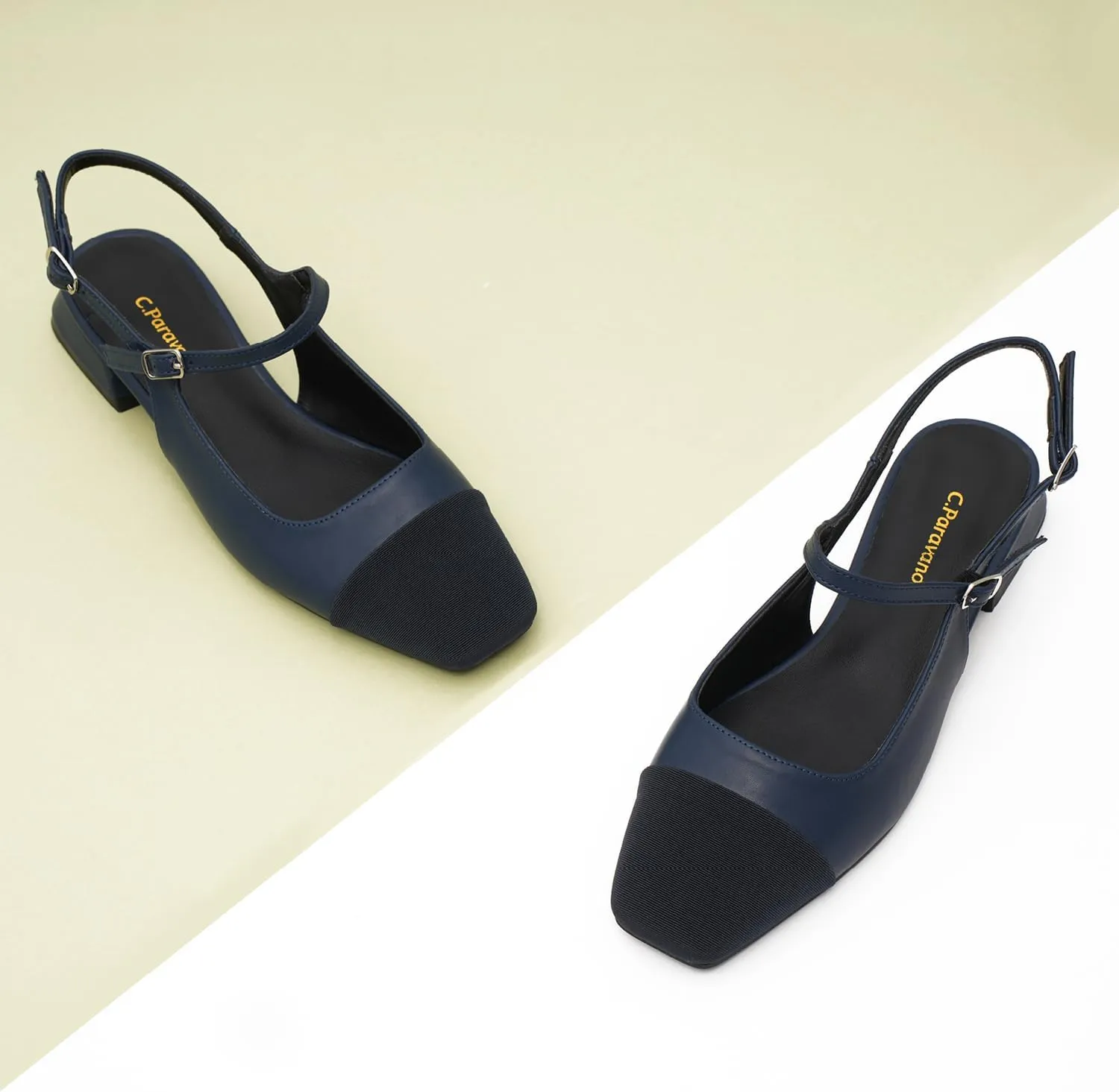 C.Paravano Women's Slingback | Square Toe Slingback Flats | Ankle Strap Flats Sandals | Slip on Casual Flats Shoes | Leather Dress Shoes for Wedding