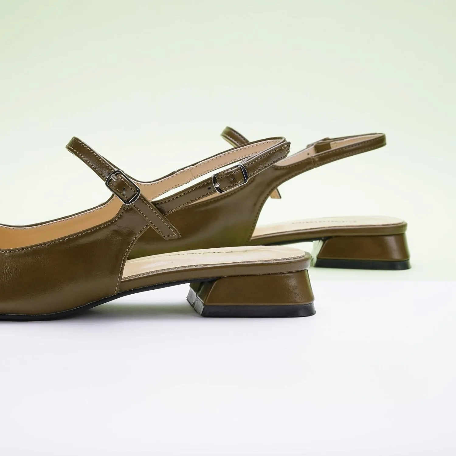 C.Paravano Women's Slingback | Square Toe Slingback Flats | Ankle Strap Flats Sandals | Slip on Casual Flats Shoes | Leather Dress Shoes for Wedding