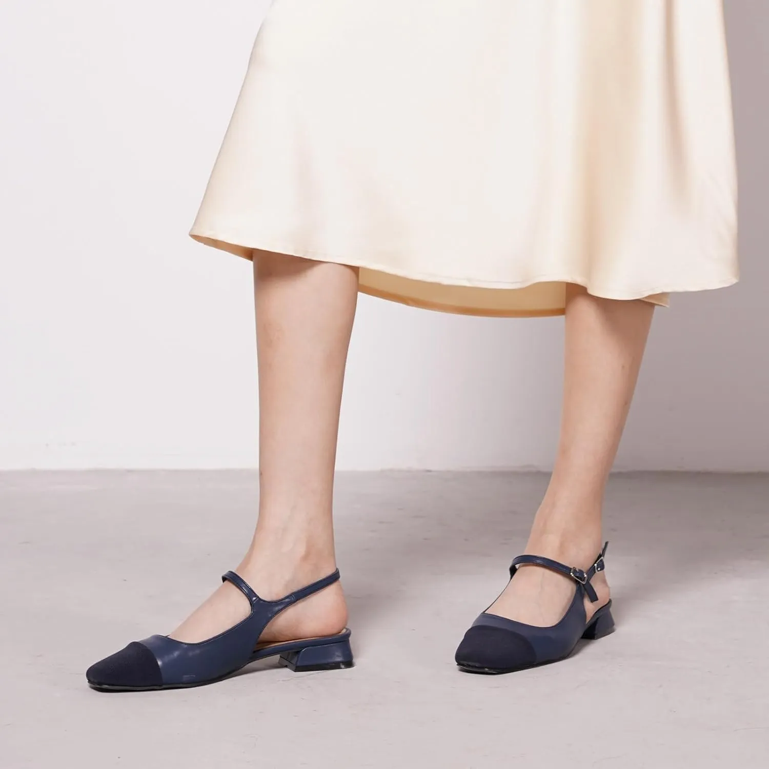 C.Paravano Women's Slingback | Square Toe Slingback Flats | Ankle Strap Flats Sandals | Slip on Casual Flats Shoes | Leather Dress Shoes for Wedding