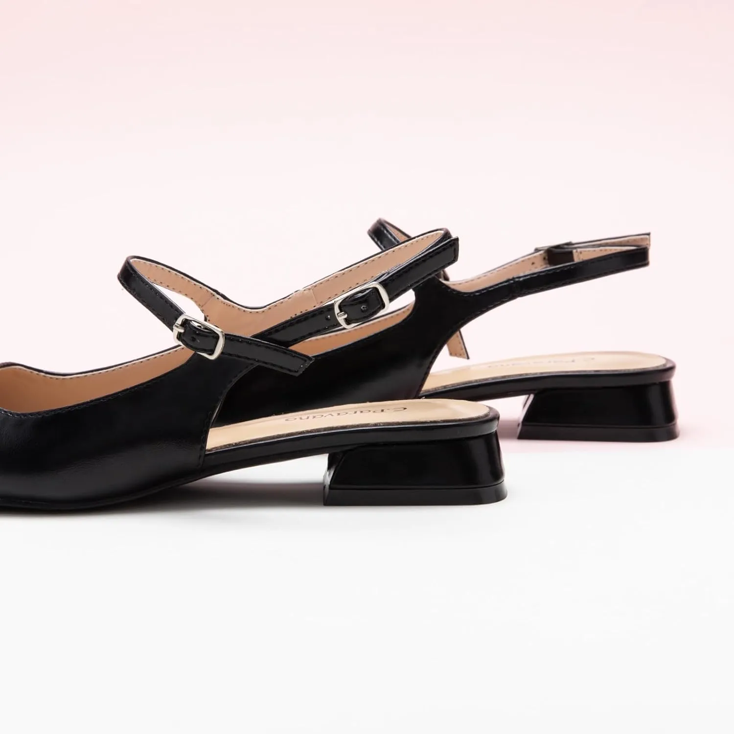 C.Paravano Women's Slingback | Square Toe Slingback Flats | Ankle Strap Flats Sandals | Slip on Casual Flats Shoes | Leather Dress Shoes for Wedding