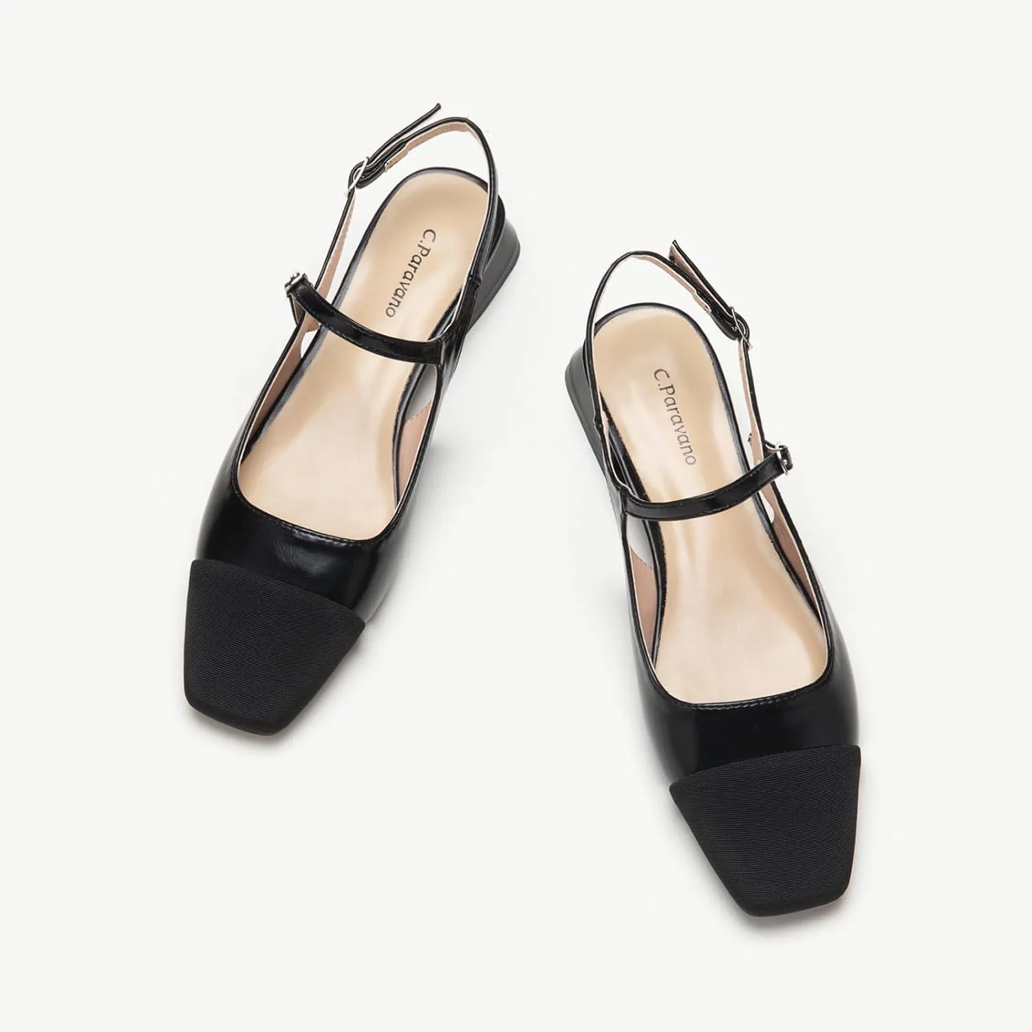 C.Paravano Women's Slingback | Square Toe Slingback Flats | Ankle Strap Flats Sandals | Slip on Casual Flats Shoes | Leather Dress Shoes for Wedding