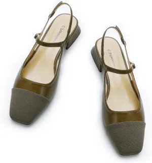 C.Paravano Women's Slingback | Square Toe Slingback Flats | Ankle Strap Flats Sandals | Slip on Casual Flats Shoes | Leather Dress Shoes for Wedding