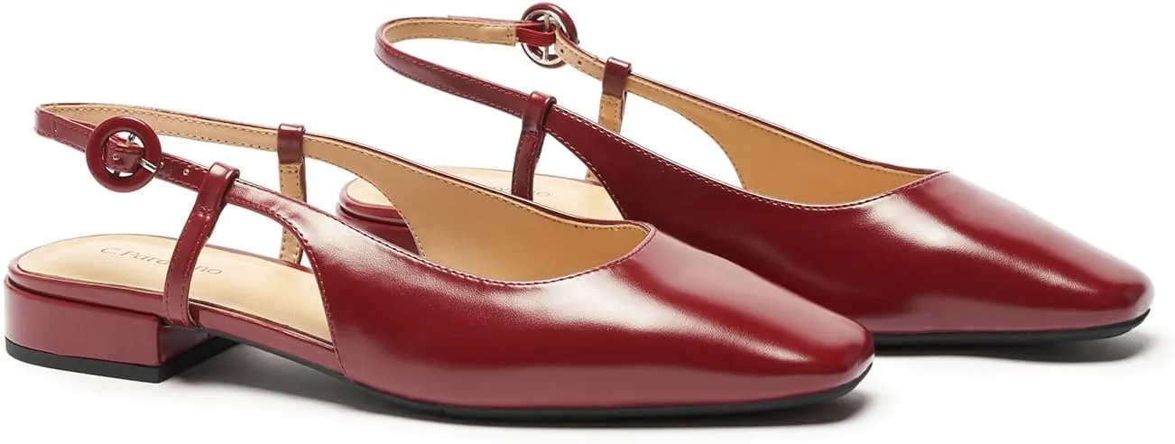 C.Paravano Women's Square Toe Slingback Flats Ankle Strap Casual Shoes Slip-On Sandals Comfortable Flats for Daily Wear
