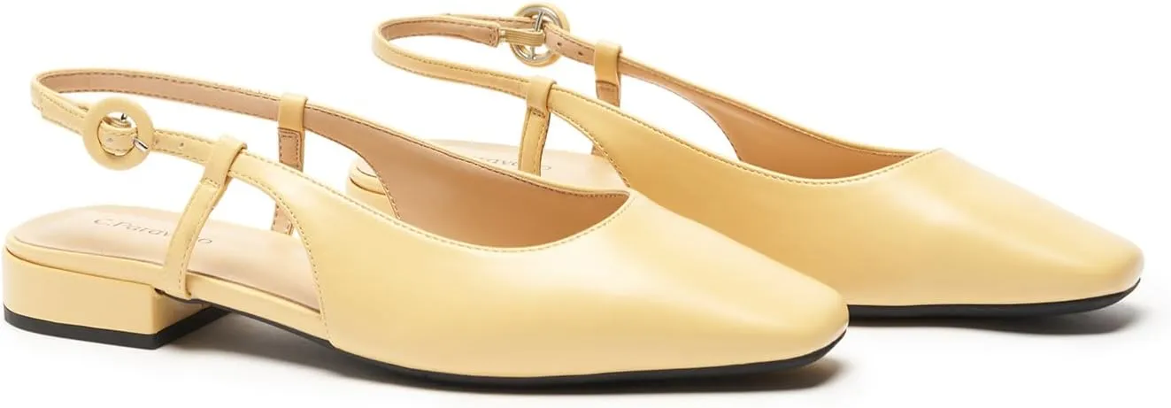 C.Paravano Women's Square Toe Slingback Flats Ankle Strap Casual Shoes Slip-On Sandals Comfortable Flats for Daily Wear