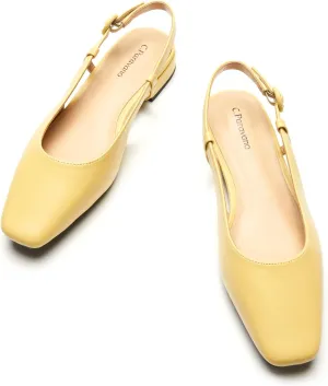 C.Paravano Women's Square Toe Slingback Flats Ankle Strap Casual Shoes Slip-On Sandals Comfortable Flats for Daily Wear