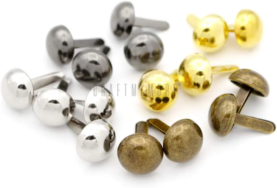CRAFTMEMORE Round Brads Purse Feet Handbag Nailheads Spike Prong Studs 15MM 18MM 20MM 22MM 50 PCS (20 mm (≈13/16"), Silver)