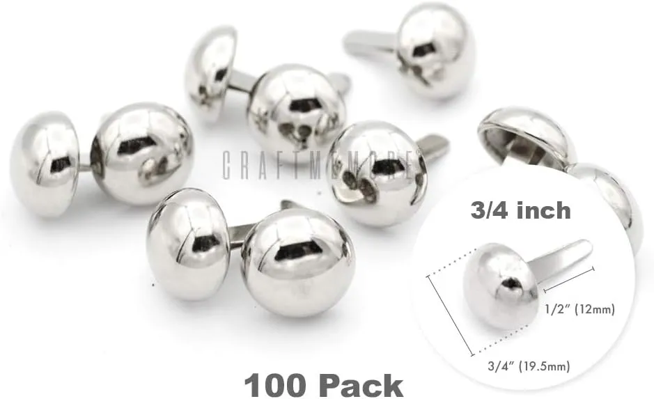 CRAFTMEMORE Round Brads Purse Feet Handbag Nailheads Spike Prong Studs 15MM 18MM 20MM 22MM 50 PCS (20 mm (≈13/16"), Silver)