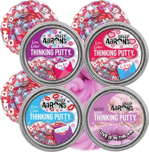 Crazy Aaron's Putty Mini Tins Love Letter Lots of Love (Kisses), Be Mine (Hearts), Hug Me (XOX) and Love is in The Air (Scented) Gift Set Bundle - 4 Pack (13.3g Each)