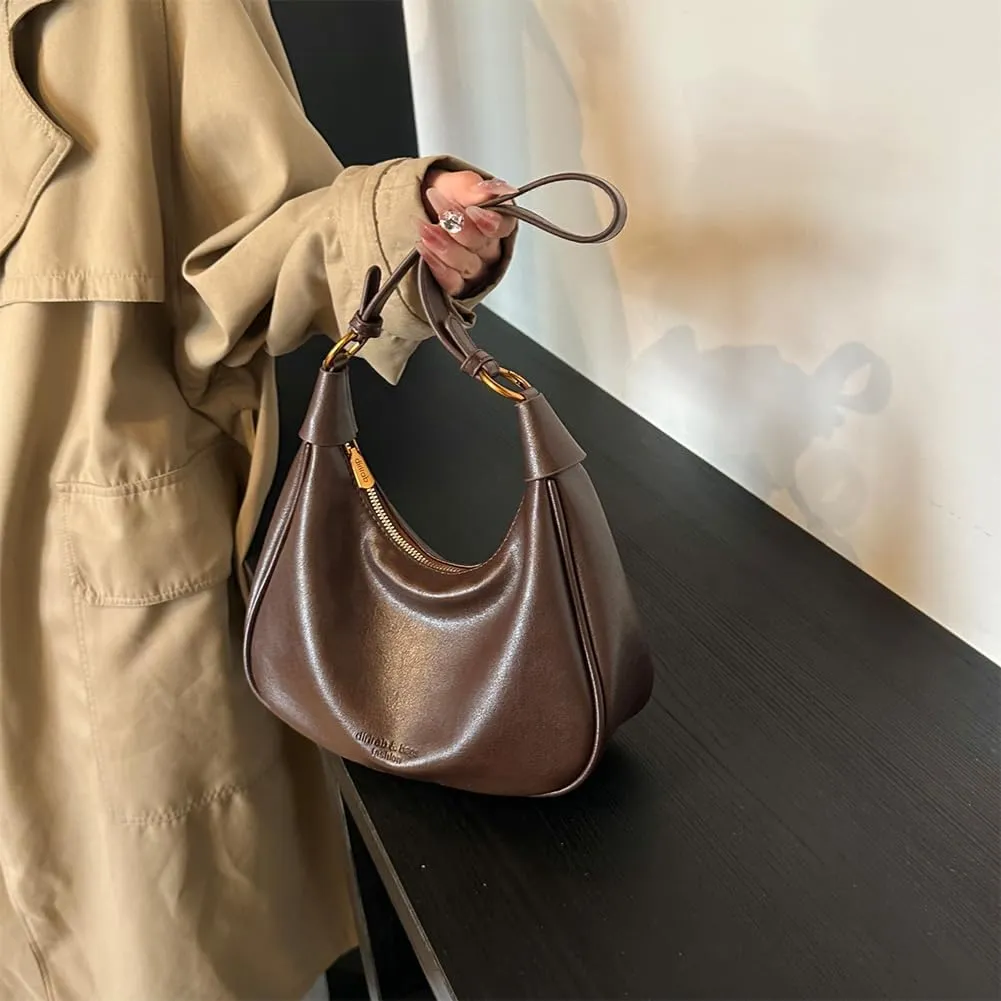 Crescent Shoulder Bag for Women - Red Burgundy Handbag Satchel Retro Leather Fall Bags Maroon Shoulder Purse
