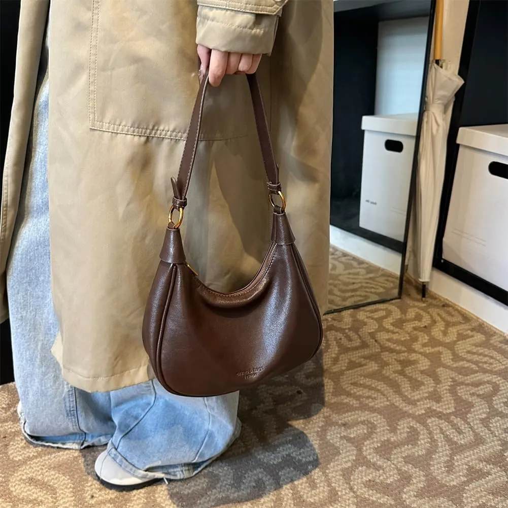 Crescent Shoulder Bag for Women - Red Burgundy Handbag Satchel Retro Leather Fall Bags Maroon Shoulder Purse