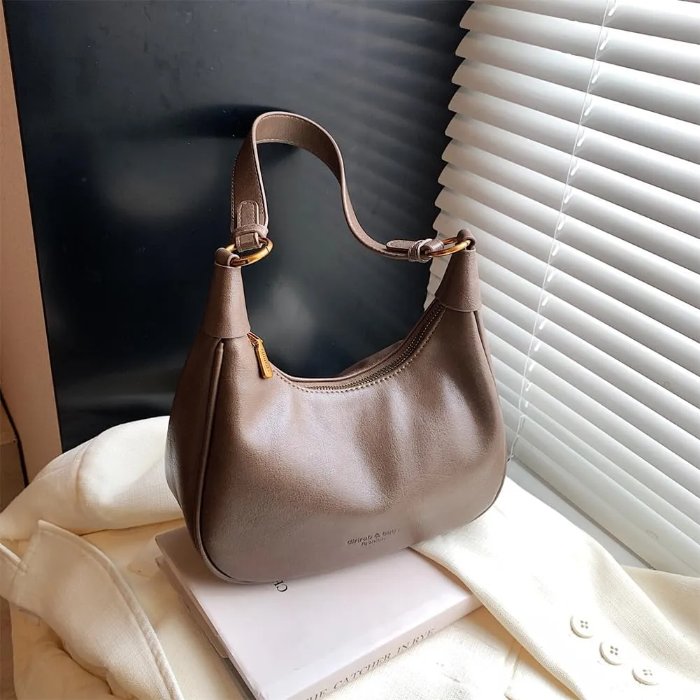 Crescent Shoulder Bag for Women - Red Burgundy Handbag Satchel Retro Leather Fall Bags Maroon Shoulder Purse