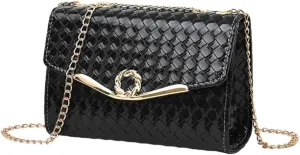 Crossbody Bag and Satchel Purse for Women - Fashion Chain woven shiny Chain Purse PU Leather HandBag