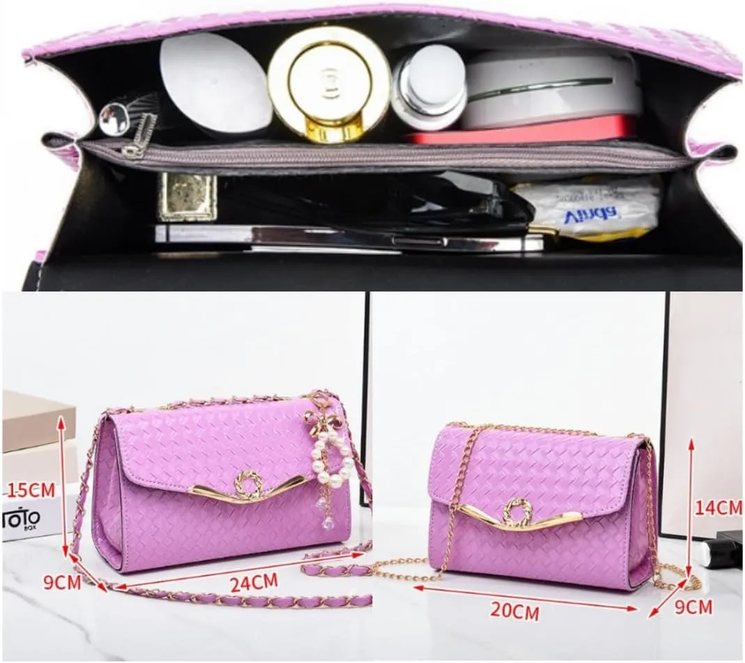 Crossbody Bag and Satchel Purse for Women - Fashion Chain woven shiny Chain Purse PU Leather HandBag