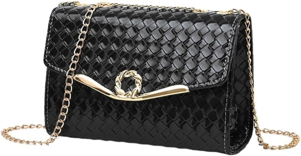Crossbody Bag and Satchel Purse for Women - Fashion Chain woven shiny Chain Purse PU Leather HandBag