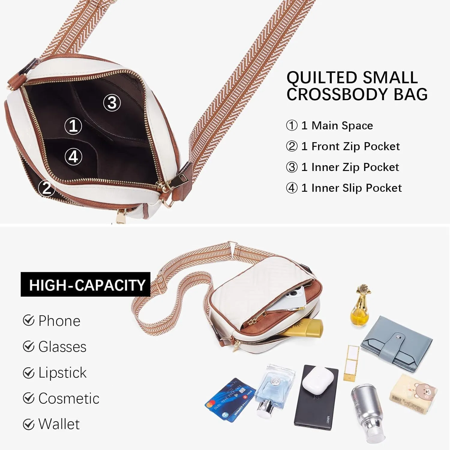 Crossbody bag, stylish women's shoulder bag, small square bag jacquard strap