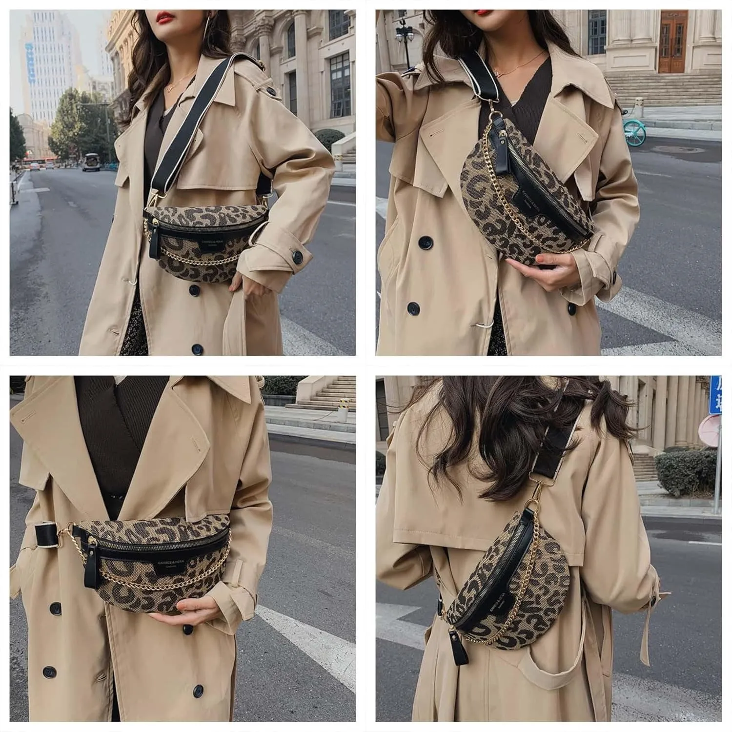 Crossbody Bags for Women Trendy All-match Sling Chest Bag Fashion Leopard Pattern Fanny Pack Zipper Casual Versatile (Leopard Black)