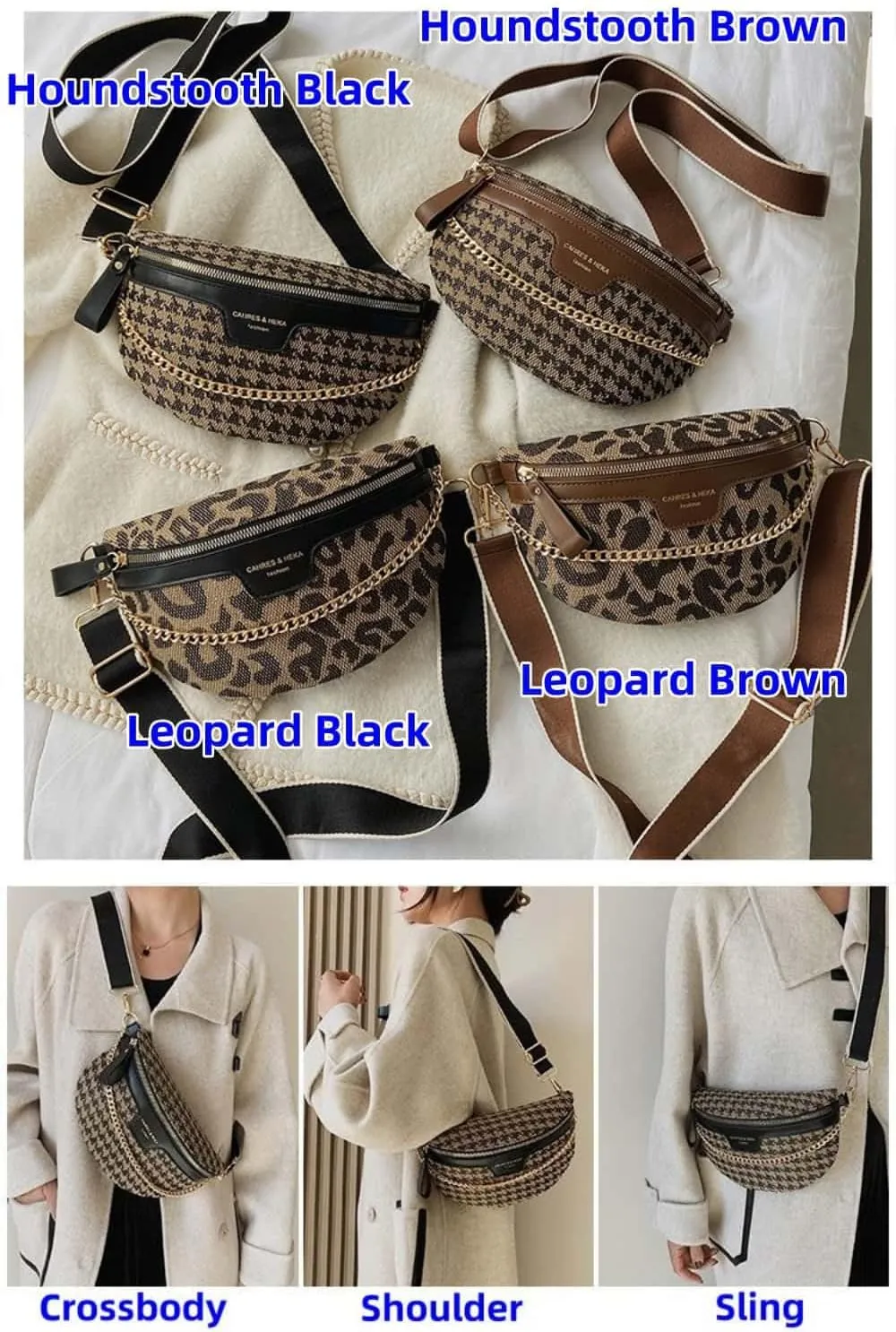 Crossbody Bags for Women Trendy All-match Sling Chest Bag Fashion Leopard Pattern Fanny Pack Zipper Casual Versatile (Leopard Black)
