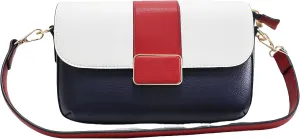 Crossbody Bags for Women, Women's Color-Block PU Leather Shoulder Bags Medium Size with Two Straps