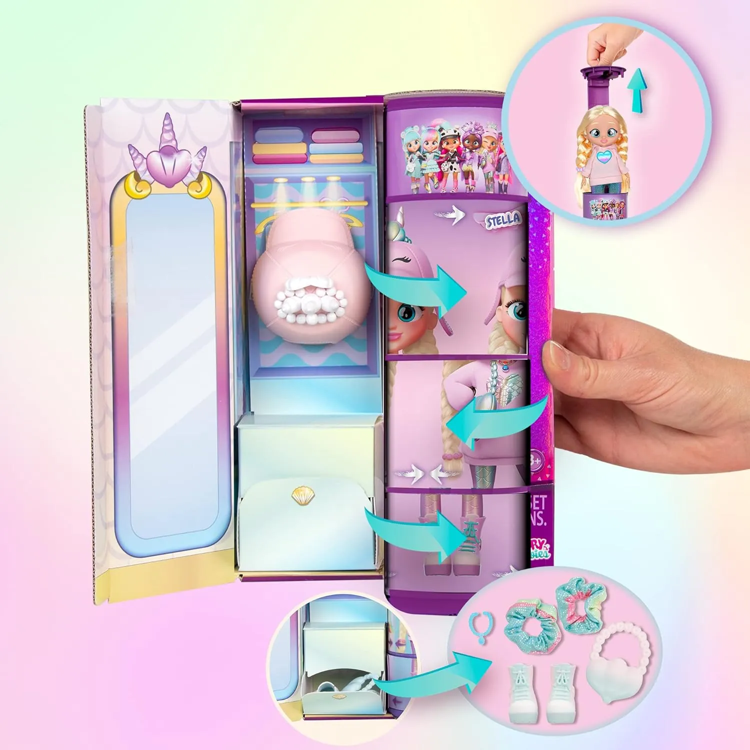 Cry Babies BFF Stella Fashion Doll with 9  Surprises Including Outfit and Accessories for Fashion Toy, Girls and Boys Ages 4 and Up, 7.8 Inch Doll