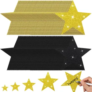 Ctosree 256 Pieces Glitter Star Cutouts Paper Decorations Star Wall Decor Glitter Confetti Cutouts for Bulletin Board Classroom Movie Night Party Decoration, 4 Assorted Sizes (Black, Gold)