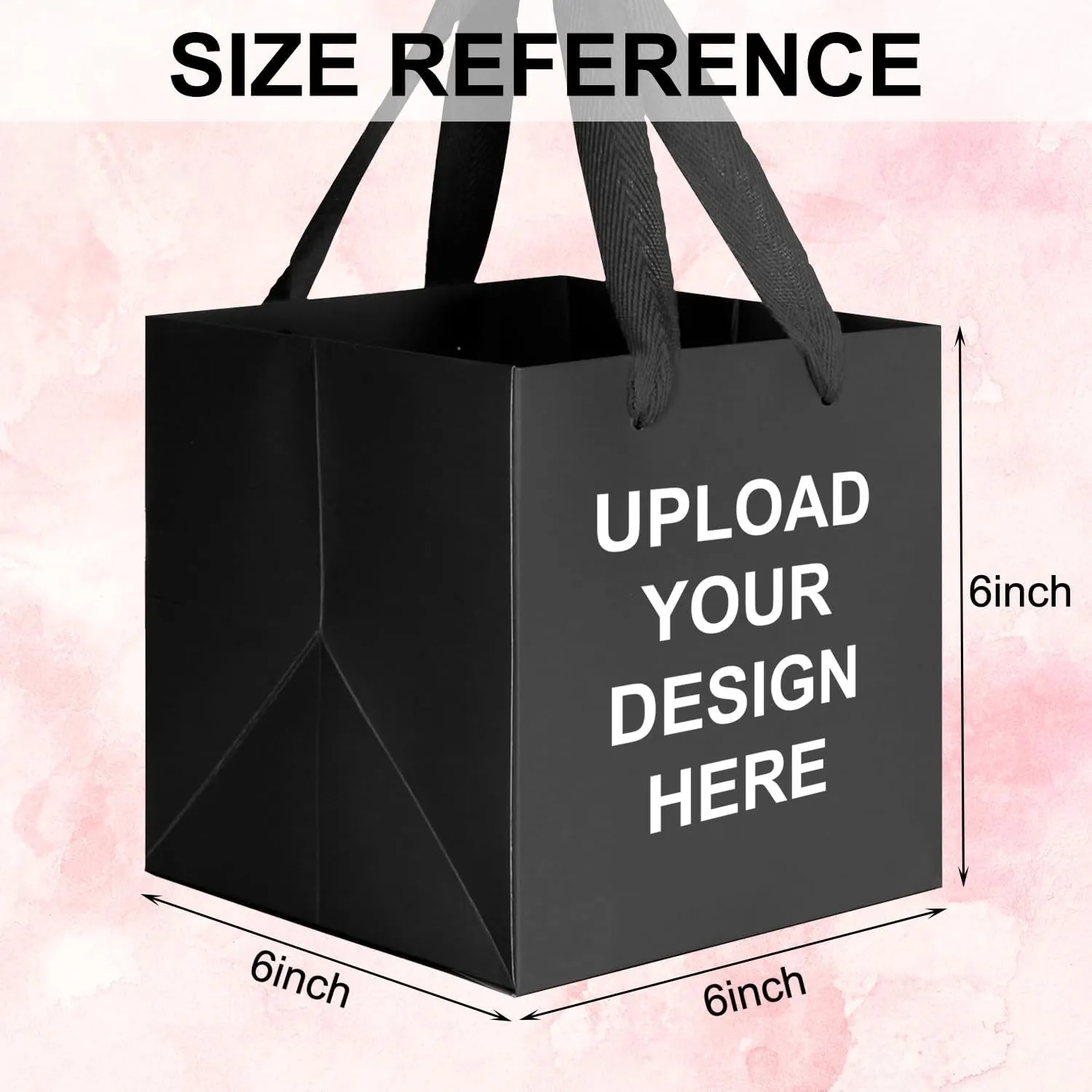 Custom 10Pack Eco-friendly Paper Gift Bags with Handles, Personalized Logo Square Shopping Bags,Party Favor Bags,Small Business Bags,Retail Bags (Black, 6x6x6 Inch)