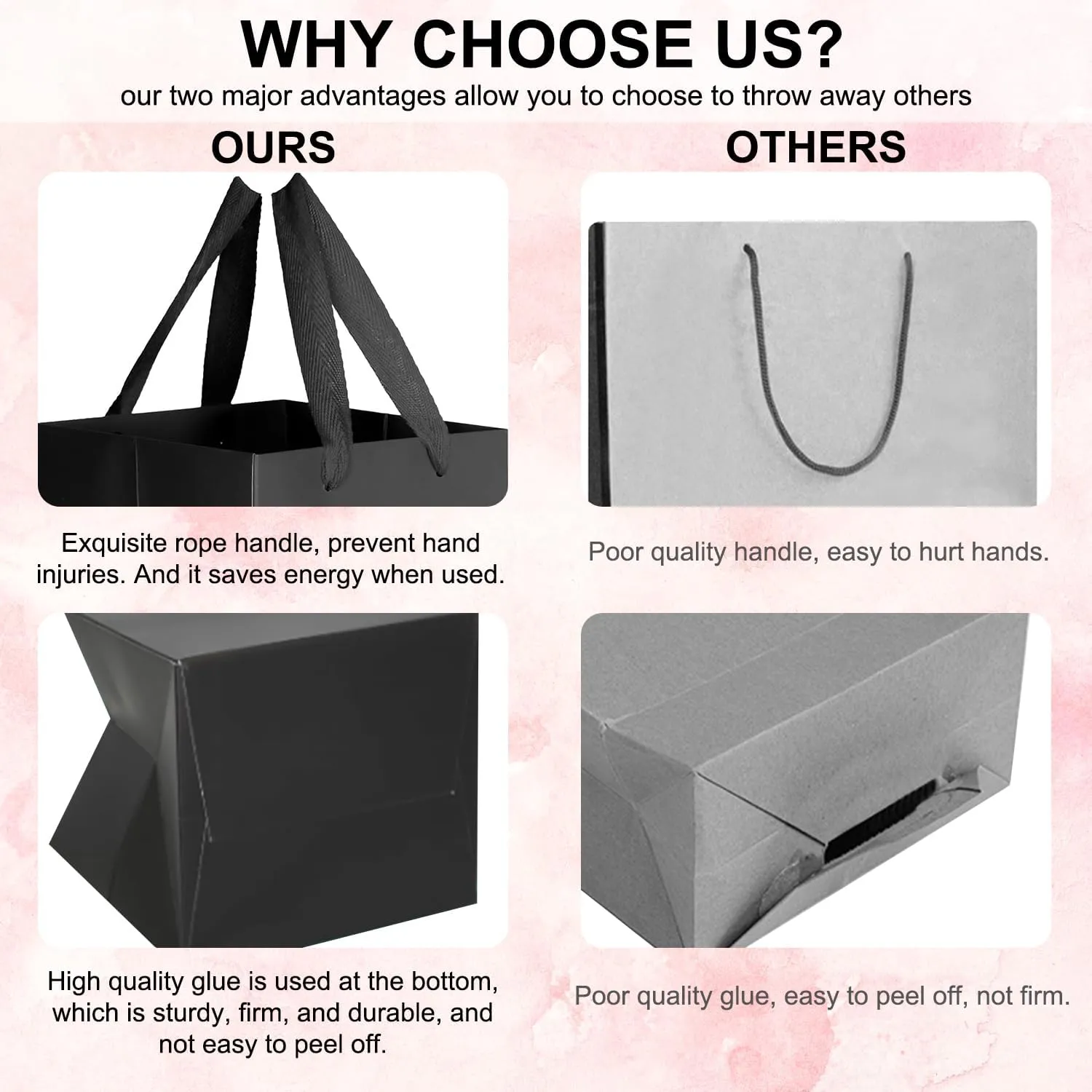 Custom 10Pack Eco-friendly Paper Gift Bags with Handles, Personalized Logo Square Shopping Bags,Party Favor Bags,Small Business Bags,Retail Bags (Black, 6x6x6 Inch)