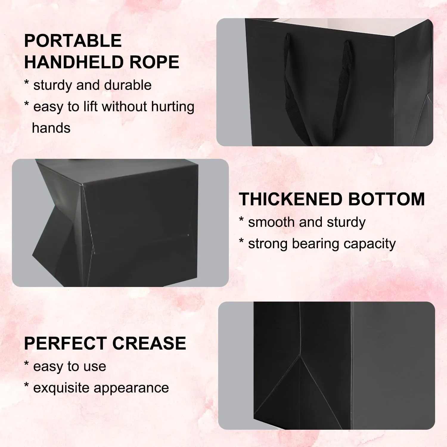 Custom 10Pack Eco-friendly Paper Gift Bags with Handles, Personalized Logo Square Shopping Bags,Party Favor Bags,Small Business Bags,Retail Bags (Black, 6x6x6 Inch)