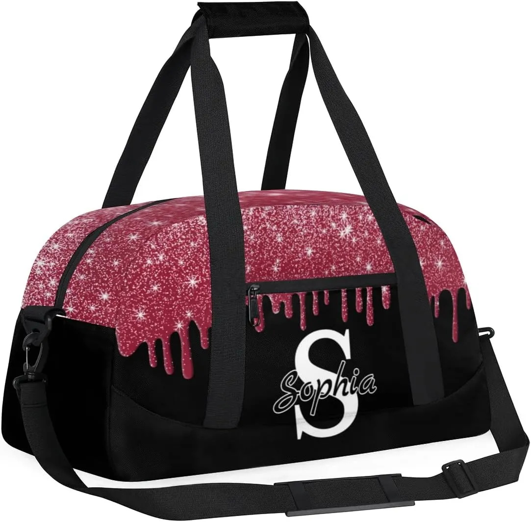 Custom Cheer Bag Dance Gym Bags for Women, Personalized Name Sport Duffel Bag Weekender Bags Travel Duffel Bags Drips Red Glitter Fluids Personalized Gifts