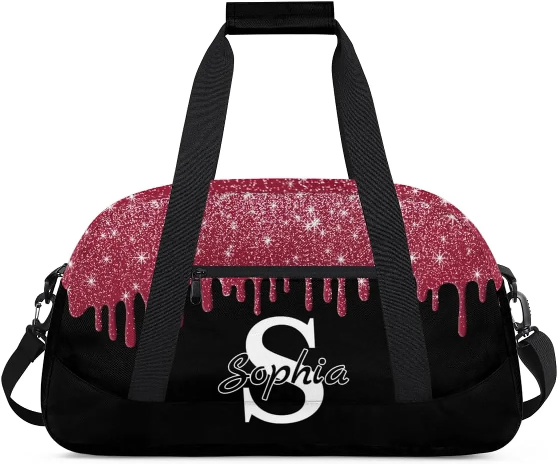 Custom Cheer Bag Dance Gym Bags for Women, Personalized Name Sport Duffel Bag Weekender Bags Travel Duffel Bags Drips Red Glitter Fluids Personalized Gifts