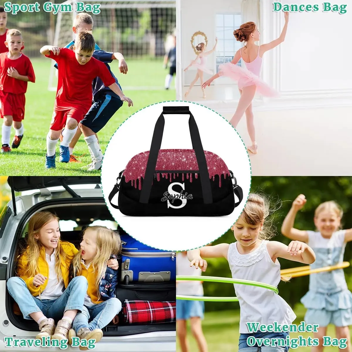 Custom Cheer Bag Dance Gym Bags for Women, Personalized Name Sport Duffel Bag Weekender Bags Travel Duffel Bags Drips Red Glitter Fluids Personalized Gifts