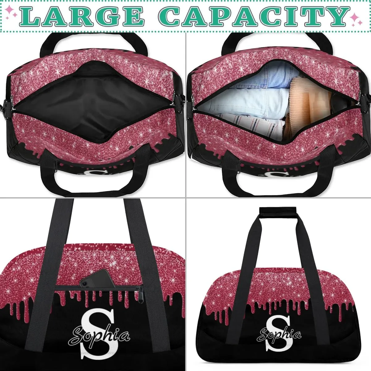 Custom Cheer Bag Dance Gym Bags for Women, Personalized Name Sport Duffel Bag Weekender Bags Travel Duffel Bags Drips Red Glitter Fluids Personalized Gifts