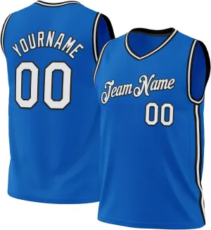 Custom Jersey Basketball, Custom Blue White-Orange Round Neck Rib-Knit Basketballs Jerseys, Printed Name