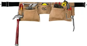 Custom LeathercraftI427X Heavy Duty Contractor-Grade Suede Leather Work Apron, 2 Steel Hammer Loops, 12 Pockets, Tan , Brown