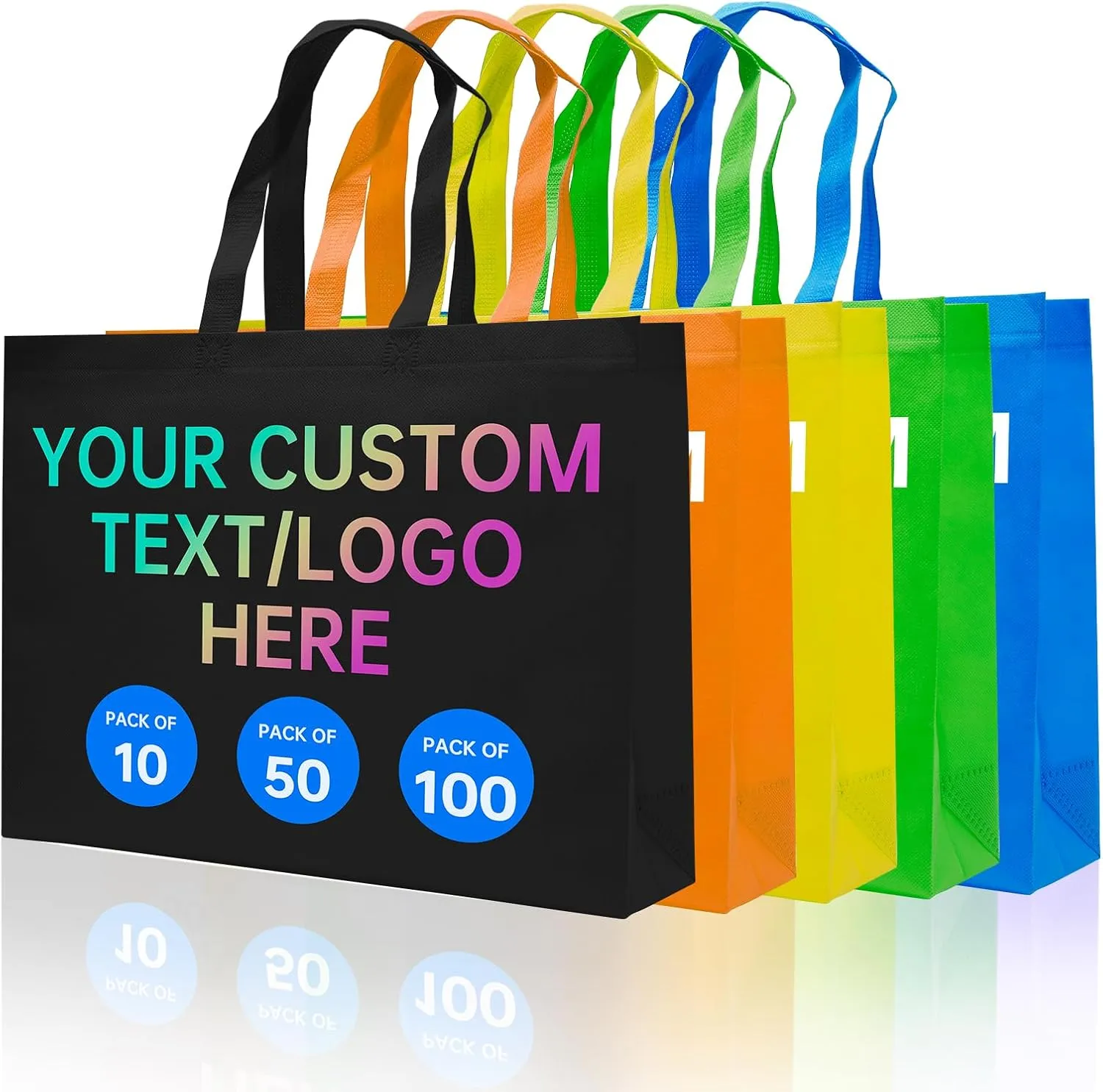 Custom Tote Bags 10/50/100 Pack,Promotional Items With Your Logo, personalized Bulk Grocery Bags, Reusable Shopping Bags